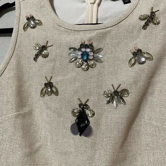 Banana Republic Cream Bee Beaded Round Neck Sleeveless Zip Blouse Top XS - Picture 3 of 10